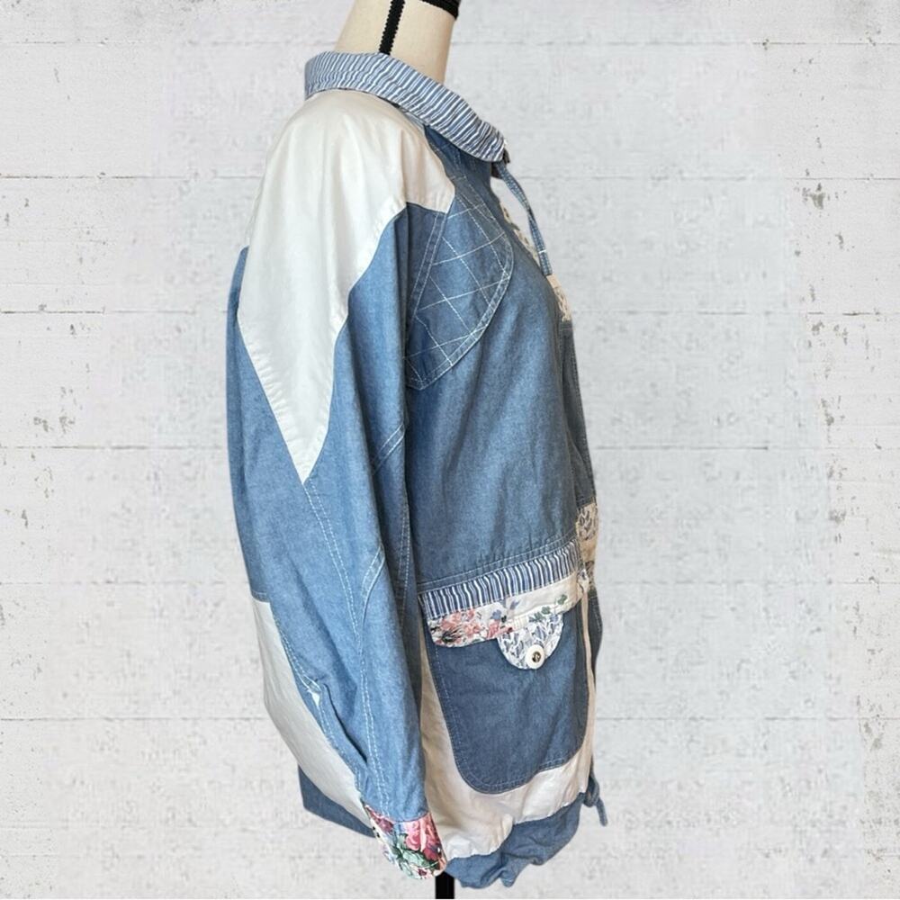 VTG Pao Originals Floral Chambray Patchwork Zip Jacket Size M Cottagecore - Picture 5 of 11